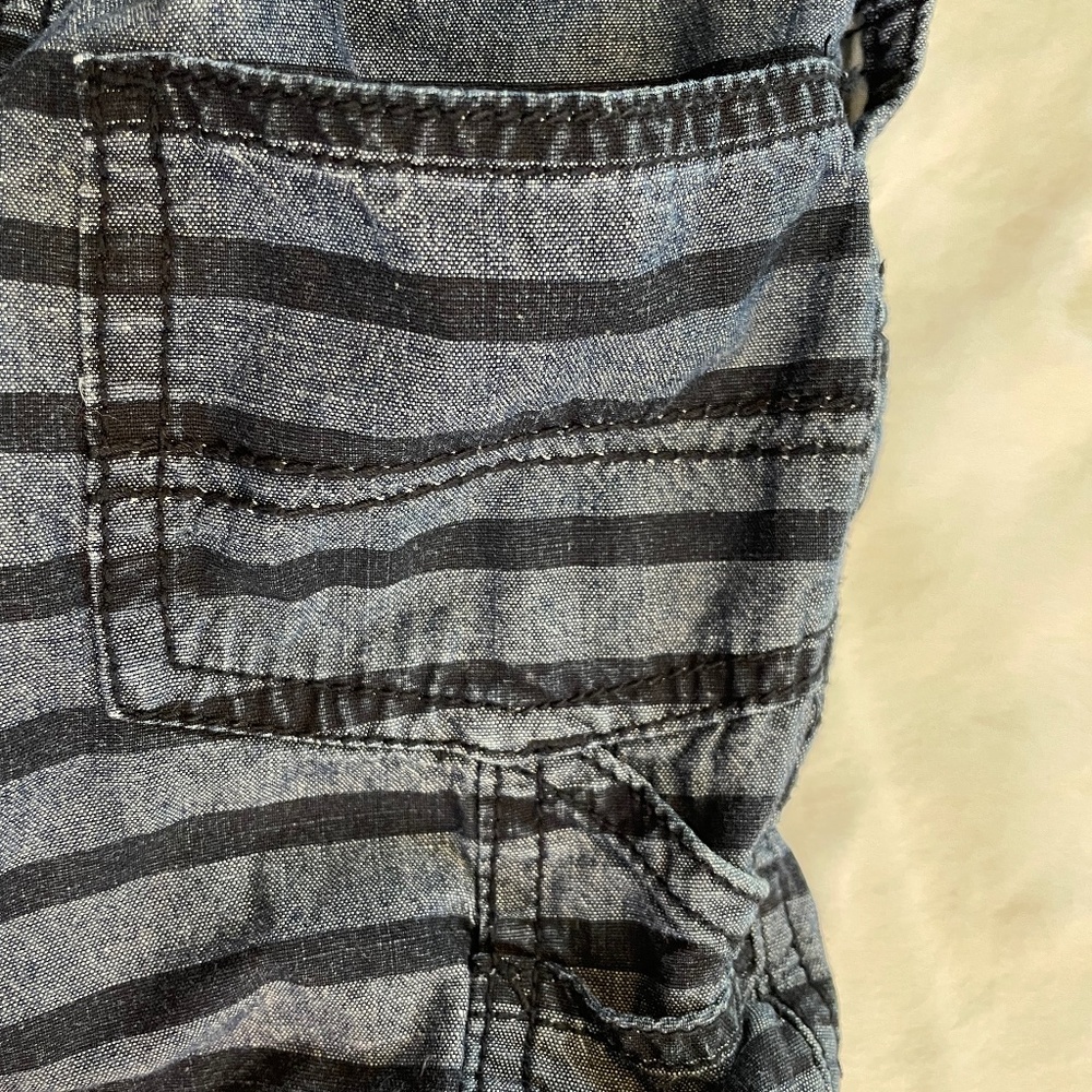 OshKosh B'gosh Striped Shortalls 9M Denim with Blue Horizontal Stripes - Picture 10 of 14
